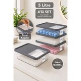Meleni Home 4'lü Deterjan Saklama Kutusu - Sürgülü Kapak Banyo Organizer Toz Tablet Deterjan Kabı 5Lt Antrasit