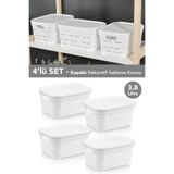 Meleni Home 4'lü Kapaklı Delikli Dekoratif Piramit Saklama Kutusu - Dolap Içi Düzenleyici Organizer 3,8 Lt Beyaz