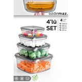 Meleni Home 4'lü Kare Sızdırmaz Saklama Kabı Seti - Düzenleyici Erzak Kabı 1x(275-500-850-1350)ml Antrasit
