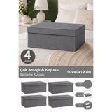 Meleni Home 4'lü Organizer Baza Hurç Seti - Çok Amaçlı Kapaklı Saklama Kutusu 50x40x19cm Antrasit