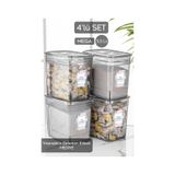 Meleni Home 4'lü Set - 5,5 Litre Jumbo Lena Toz Tablet Deterjan Saklama Kabı - Etiketli Kapaklı Saklama Kutusu