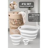 Meleni Home 4'lü Set - 60 Lt Solara Kirli Sepeti Bej, Katlanabilir Silikon Çamaşır Sepeti, Su Kovası, Maşrapa
