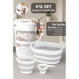 Meleni Home 4'lü Set - 60 Lt Solara Kirli Sepeti Beyaz, Katlanabilir Silikon Çamaşır Sepeti, Su Kovası, Maşrapa
