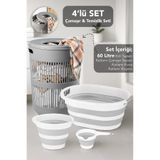 Meleni Home 4'lü Set - 60 Lt Solara Kirli Sepeti Gri, Katlanabilir Silikon Çamaşır Sepeti, Su Kovası, Maşrapa