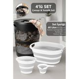 Meleni Home 4'lü Set - 60 Lt Solara Kirli Sepeti Siyah, Katlanabilir Silikon Çamaşır Sepeti, Su Kovası, Maşrapa