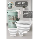 Meleni Home 4'lü Set - 60 Lt Solara Kirli Sepeti Yeşil, Katlanabilir Silikon Çamaşır Sepeti, Su Kovası, Maşrapa
