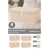 Meleni Home 4'lü Set Mega Plus Hurç - Organizer Kapaklı Çok Amaçlı Saklama Kutusu 70x40x30cm Krem