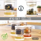 Meleni Home 4'lü Set Süzgeçli Sızdırmaz Turşuluk Çevir Kullan Zeytinlik Saklama Kabı 1,5 Lt Şeffaf