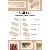 Meleni Home 4'lü Uzayan Dolap Içi Düzenleyici - Çok Amaçlı Banyo Mutfak Ofis Çekmece Içi Organizer Set - Krem - 4 Adet