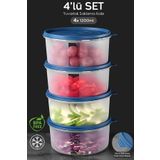 Meleni Home 4'lü Yuvarlak Gıda Saklama Kabı Seti - Organizer Düzenleyici Erzak Kabı 4X1200ML Lacivert