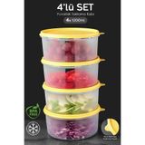 Meleni Home 4'lü Yuvarlak Gıda Saklama Kabı Seti - Organizer Düzenleyici Erzak Kabı 4X1200ML Sarı