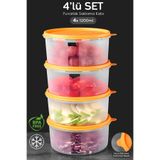 Meleni Home 4'lü Yuvarlak Gıda Saklama Kabı Seti - Organizer Düzenleyici Erzak Kabı 4X1200ML Turuncu