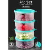 Meleni Home 4'lü Yuvarlak Gıda Saklama Kabı Seti - Organizer Düzenleyici Erzak Kabı 4X1200ML Yeşil