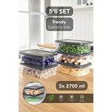 Meleni Home 5 Adet Dikdörtgen Erzak Saklama Kabı - Mikrodalgaya Uygun Düzenleyici Organizer 2,7 Lt Gri