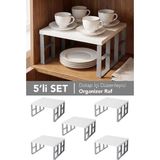 Meleni Home 5 Adet Dolap Içi Organizer Raf - Mutfak Banyo Deterjanlık Çok Amaçlı Tezgah Üstü Düzenleyici Beyaz - 30 x 30 cm