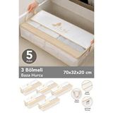 Meleni Home 5 Adet Pencereli Baza Altı Hurcu - Çizgili Çok Amaçlı Yastık Kıyafet Saklama Organizer 70x32x20 Beyaz