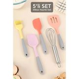 Meleni Home 5 Parça Silikon Yemek Hazırlık Seti - Isıya Dayanıklı Yapışmaz Spatula Fırça Çırpıcı Seti Renkli - Çok Renkli