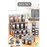 Meleni Home 52 Parça Mega Seti Kare Erzak Ve Bakliyat Saklama Kabı Baharatlık 12x(300ML 500ML) 8x(1100ML 1700ML)