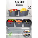 Meleni Home 5'li 3800 ml Buzdolabı Düzenleyici - Mutfak Banyo Dekoratif Dolap Içi Çok Amaçlı Organizer Antrasit - 3,8 lt
