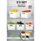 Meleni Home 5'li 3800 ml Buzdolabı Düzenleyici - Mutfak Banyo Dekoratif Dolap Içi Çok Amaçlı Organizer Beyaz - 3,8 lt