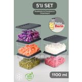 Meleni Home 5'li Derin Mikrodalga Uyumlu Organizer Set Düzenleyici Gıda Erzak Saklama Kabı 1100ML Antrasit