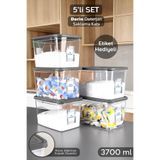 Meleni Home 5'li Etiketli Deterjan Saklama Kutusu - Şeffaf Derin Banyo Tablet Toz Deterjan Kutusu 3,7 Litre