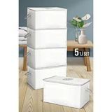 Meleni Home 5'li Set Mega Boy Yorgan Hurcu - Sandık Tipi Yastık Yorgan Saklama Hurcu 75 X 45 X 45 Cm Gri