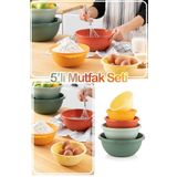 Meleni Home 5'li Set Yuvarlak Hazırlık Kase Seti - Çok Amaçlı Çırpma Kabı - Badya Seti Saklama Kabı