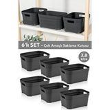 Meleni Home 6 Adet Dekoratif Piramit Saklama Kutusu - Dolap Içi Düzenleyici Organizer Kutu 3,8 Litre Antrasit