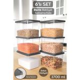 Meleni Home 6 Adet Etiketli Derin Erzak Saklama Kabı - Bakliyat Şeker Un Kabı Gıda Erzak Kutusu 3700 ml Şeffaf