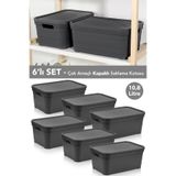 Meleni Home 6 Adet Kapaklı Dekoratif Piramit Saklama Kutusu - Dolap Düzenleyici Organizer 10,8 Litre Antrasit