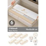 Meleni Home 6 Adet Pencereli Baza Altı Hurcu - Çizgili Çok Amaçlı Yastık Kıyafet Saklama Organizer 70x32x20 Beyaz