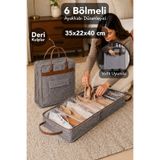 Meleni Home 6 Bölmeli Ayakkabı Hurcu - Seyahat Organizer Ayakkabı Saklama Çantası Gri 35x22x40cm