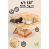 Meleni Home 6 Parça Bambu Kapaklı Kahvaltı Saklama Kabı - Bambu Tepsili Hava Almaz Vakum Kapak Kahvaltılık Set