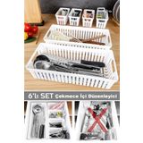 Meleni Home 6 Parça Modüler Çekmece İçi Organizer Set - Banyo Mutfak Makyaj Aksesuar Ofis Düzenleyici Beyaz