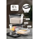 Meleni Home 6'lı Bakliyat Saklama Kabı - Kayar Kapaklı Erzak Saklama Kabı Un Kabı 2x(5 Lt-7,5 Lt-10 Lt)