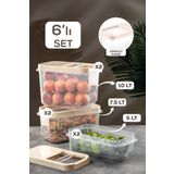 Meleni Home 6'lı Bakliyat Saklama Kabı - Kayar Kapaklı Erzak Saklama Kabı Un Kabı Krem 2x(5 Lt-7,5 Lt-10 Lt)
