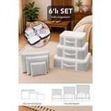 Meleni Home 6'lı Bavul İçi Organizer Set - Çizgili Seyahat Hurcu Valiz Düzenleyici Çanta Organizeri Gri Beyaz