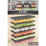 Meleni Home 6'lı Buzdolabı Düzenleyici Buzluk Saklama Kabı Mikrodalga Difrize Uygun Organizer Antrasit 1300ml