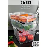 Meleni Home 6'lı Buzdolabı Düzenleyici Set - Dolap İçi Organizer Sepet Meyve Sebze Saklama Kabı 2x(4-6-8) Lt