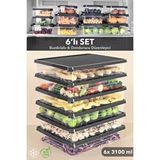 Meleni Home 6'lı Buzdolabı Organizer Mikrodalga Ve Difrize Uygun Düzenleyici Buzluk Saklama Kabı Antrasit 3100ml Gri