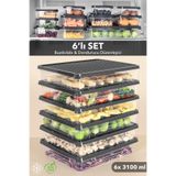 Meleni Home 6'lı Buzdolabı Organizer Mikrodalga ve Difrize Uygun Düzenleyici Buzluk Saklama Kabı Antrasit 3100ml