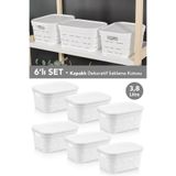 Meleni Home 6'lı Kapaklı Delikli Dekoratif Piramit Saklama Kutusu - Dolap İçi Düzenleyici Organizer 3,8 Lt Beyaz
