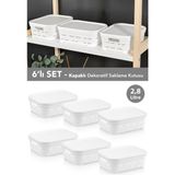 Meleni Home 6'lı Kapaklı Delikli Dekoratif Piramit Saklama Kutusu - Dolap İçi Düzenleyici Organizer 8,2 Lt Beyaz