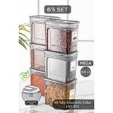 Meleni Home 6'lı Lena Jumbo Set- Un Ve Bakliyat Şeker Erzak Saklama Kabı - Dolap Kiler Düzenleyici Kutu 6x5,5 Lt Antrasit