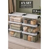 Meleni Home 6'lı Saklama Kutusu - Kilit Kapaklı Çok Amaçlı Düzenleyici Kıyafet Eşya Organizer 7,5lt Şeffaf