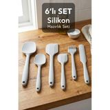 Meleni Home 6'lı Spatula Seti - Yanmaz Yapışmaz Isıya Dayanıklı Silikon Yumurta Fırçası Pasta Mutfak Hazırlık - Gri
