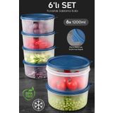 Meleni Home 6'lı Yuvarlak Gıda Saklama Kabı Seti - Organizer Düzenleyici Erzak Kabı 6X1200ML Lacivert