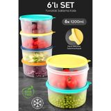 Meleni Home 6'lı Yuvarlak Gıda Saklama Kabı Seti - Organizer Düzenleyici Erzak Kabı 6X1200ML Renkli