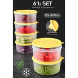 Meleni Home 6'lı Yuvarlak Gıda Saklama Kabı Seti - Organizer Düzenleyici Erzak Kabı 6X1200ML Sarı